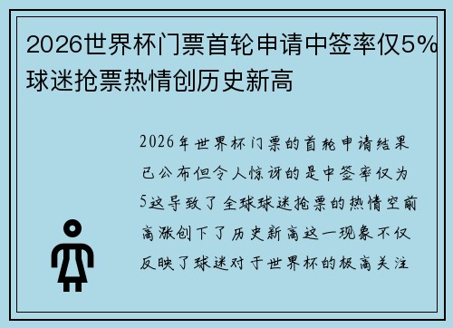 2026世界杯门票首轮申请中签率仅5%球迷抢票热情创历史新高